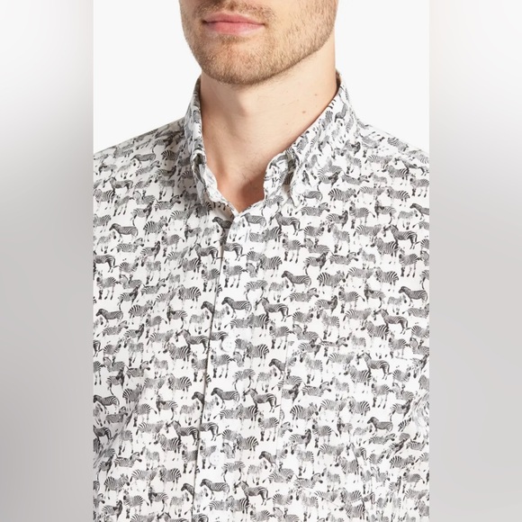 1901 Trim Fit Zebra Print Short Sleeve Sport Shirt Size XX-Large - Picture 2 of 13